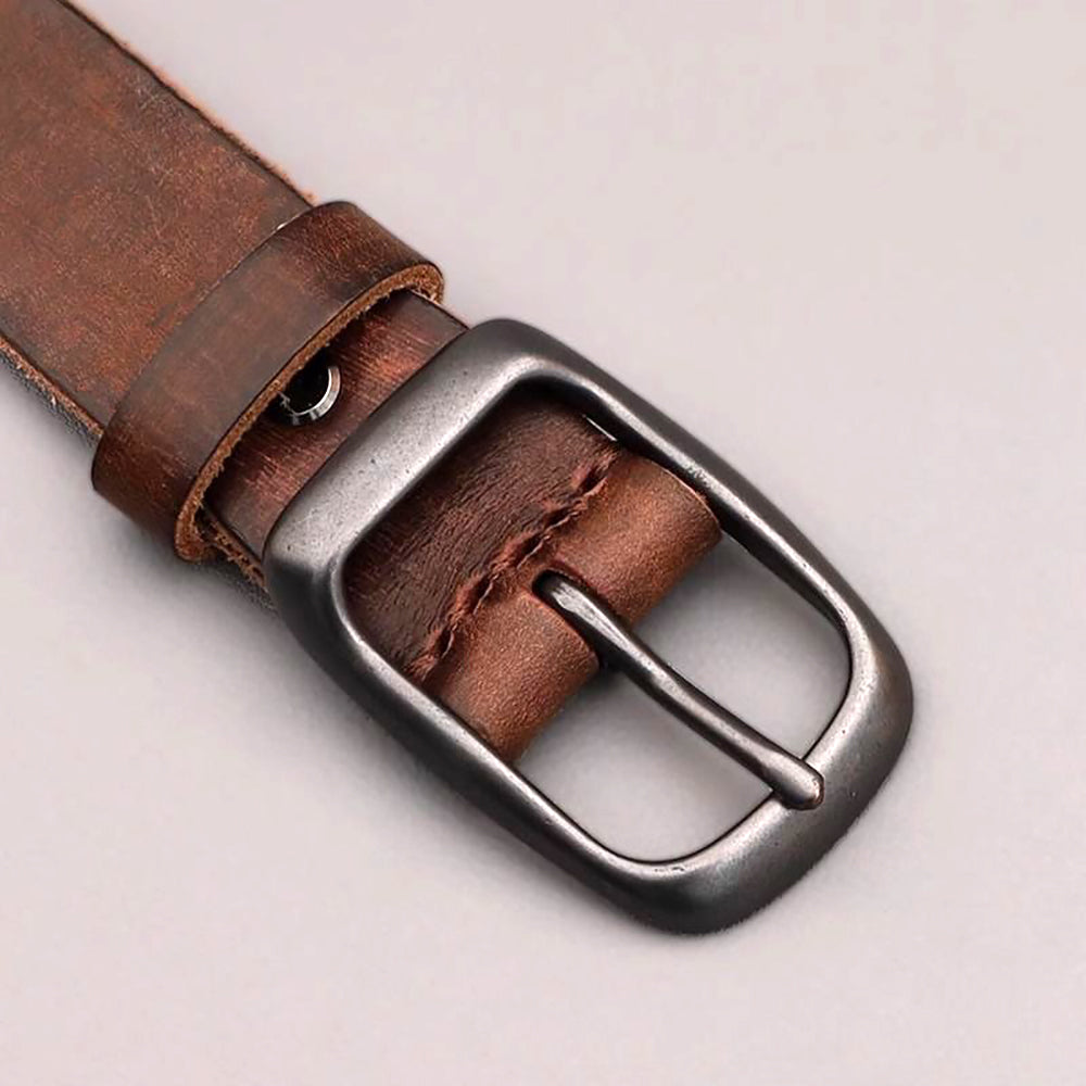 Men's Genuine Leather Belt Vintage Cowhide Pin Buckle 125cm
