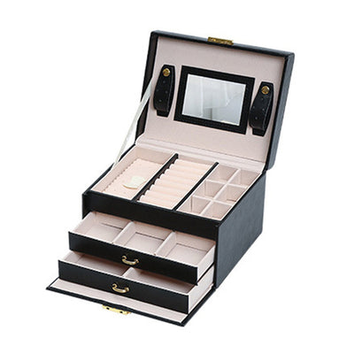 JR Joyreap Jewellery Box with Mirror, Double Drawers, Black