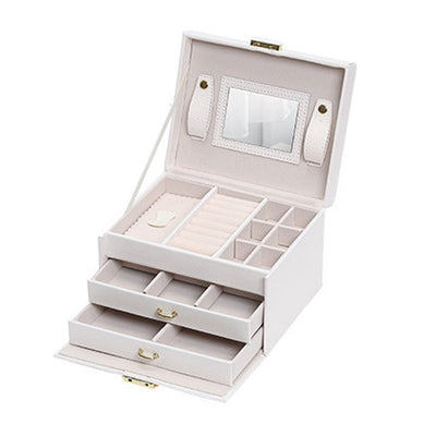 JR Joyreap Jewellery Box with Mirror, Double Drawers, White