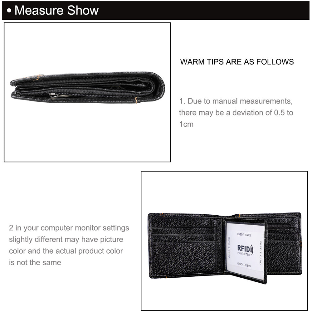 Men's Genuine Leather Bilfold Wallet RFID Blocking Card Holder Zipper