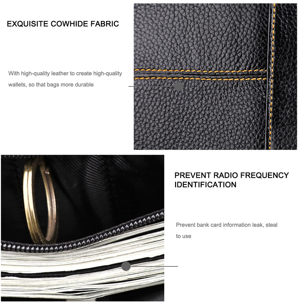 Men's Genuine Leather Bilfold Wallet RFID Blocking Card Holder Zipper