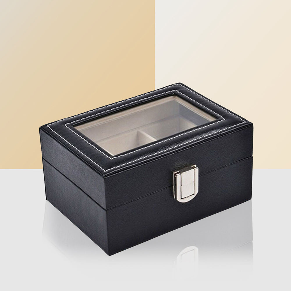 JR Joyreap 2 Slot Watch Box with Glass Top, PU Leather