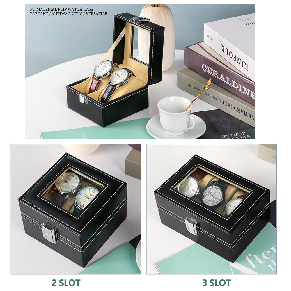 JR Joyreap 2 Slot Watch Box with Glass Top, PU Leather
