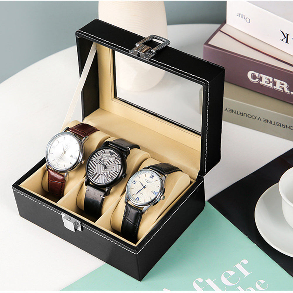 JR Joyreap 2 Slot Watch Box with Glass Top, PU Leather