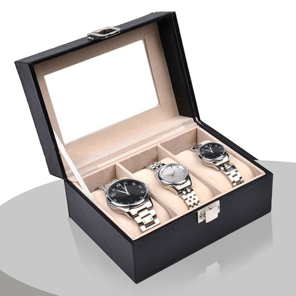 JR Joyreap 2 Slot Watch Box with Glass Top, PU Leather