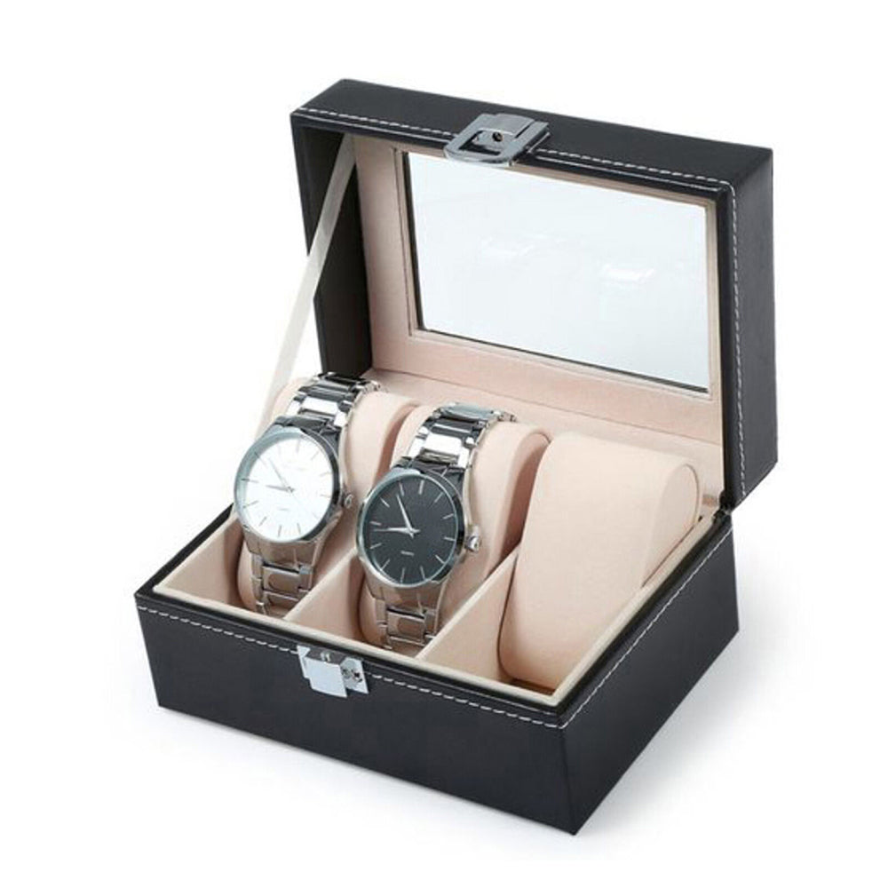 JR Joyreap 2 Slot Watch Box with Glass Top, PU Leather
