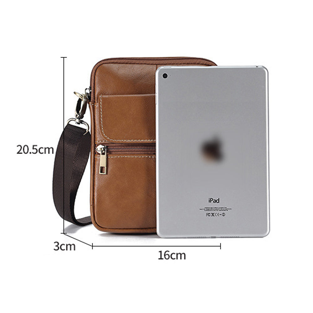 JR Joyreap Leather Crossbody Bag, Fits 7.9 in iPad, with its measurements marked