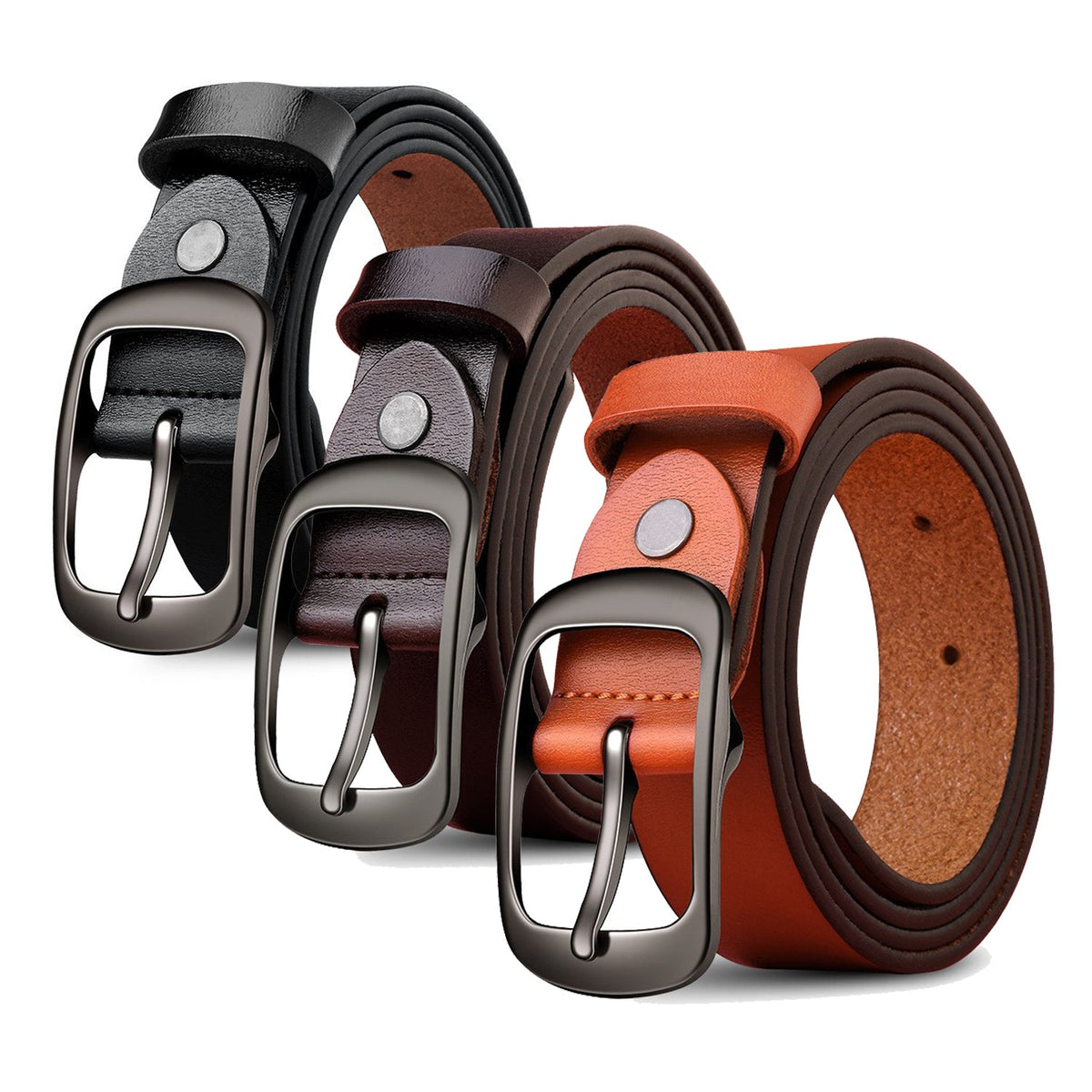 Genuine Leather 110-120CM Womens Belt Pin Buckle Top Layer Cow