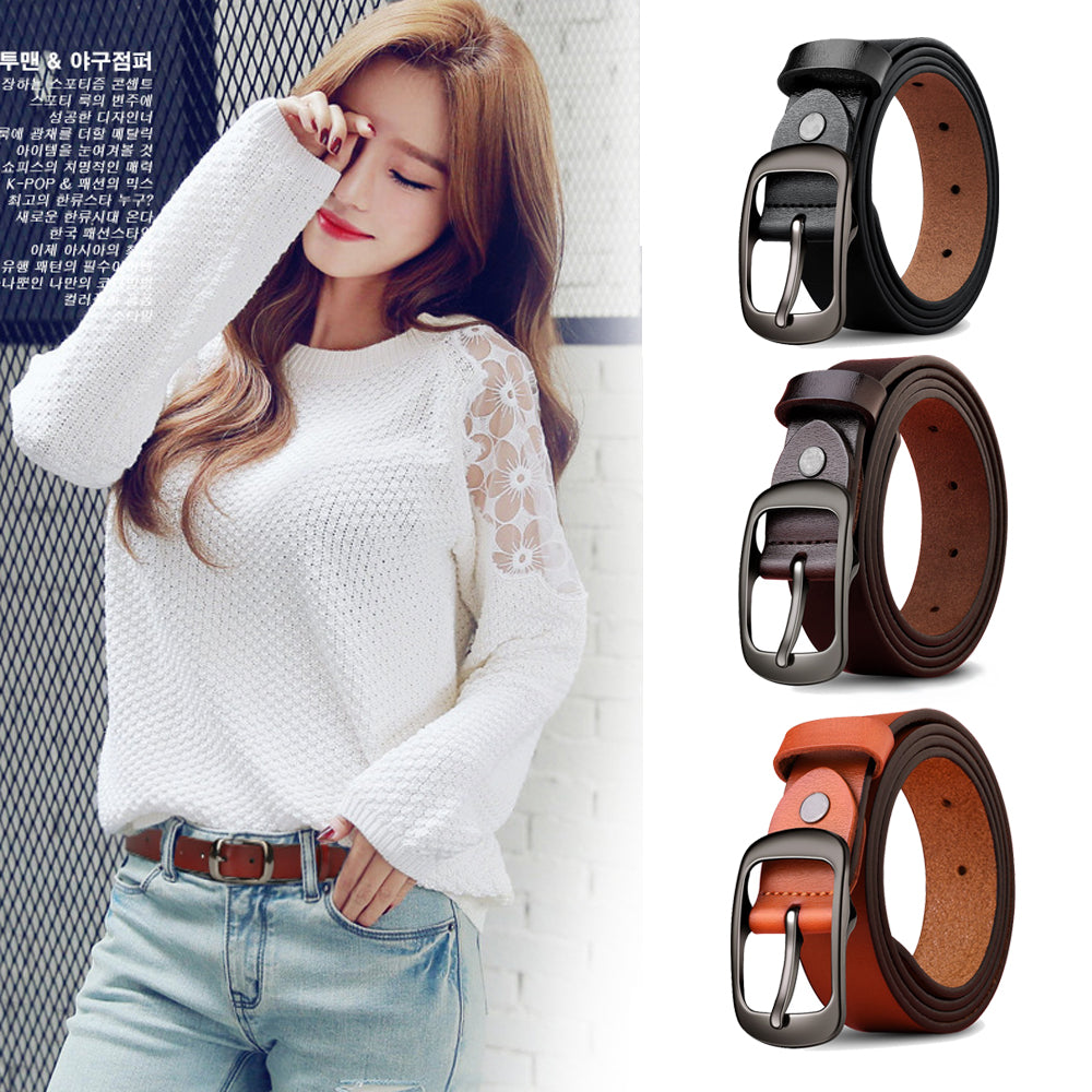 Genuine Leather 110-120CM Womens Belt Pin Buckle Top Layer Cow