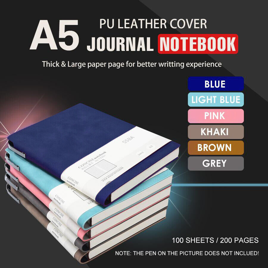 A5 200 Pages Fashion Glued PU Leather Cover Journal Travel Notebook Travellers