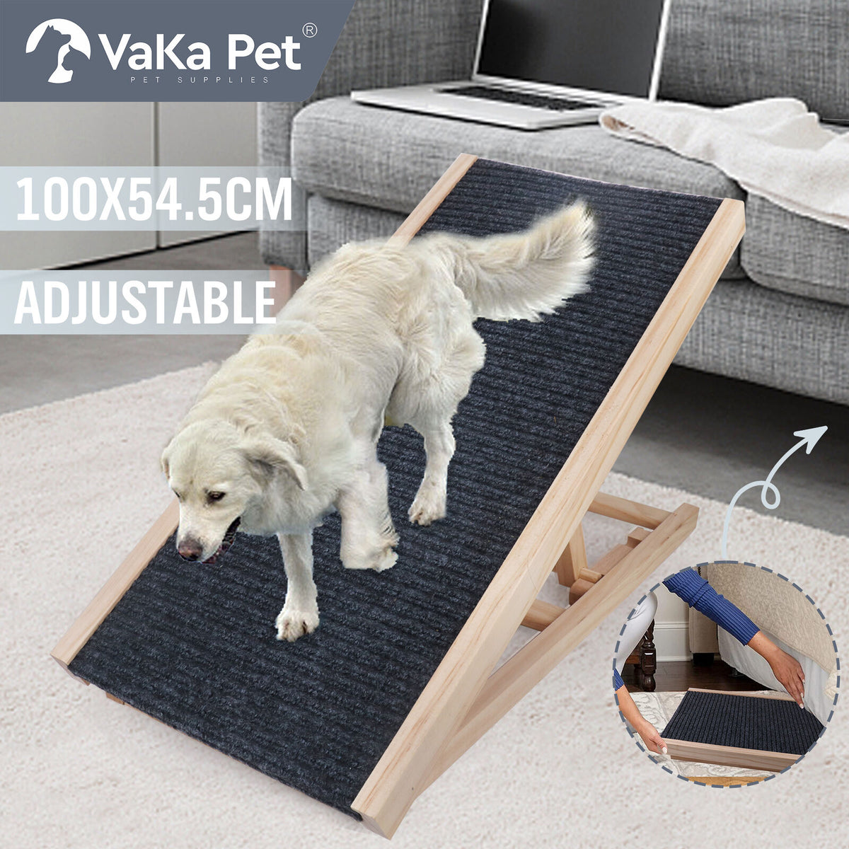 VaKa 100cm Foldable Dog Pet Ramp Adjustable Height Dogs Stairs