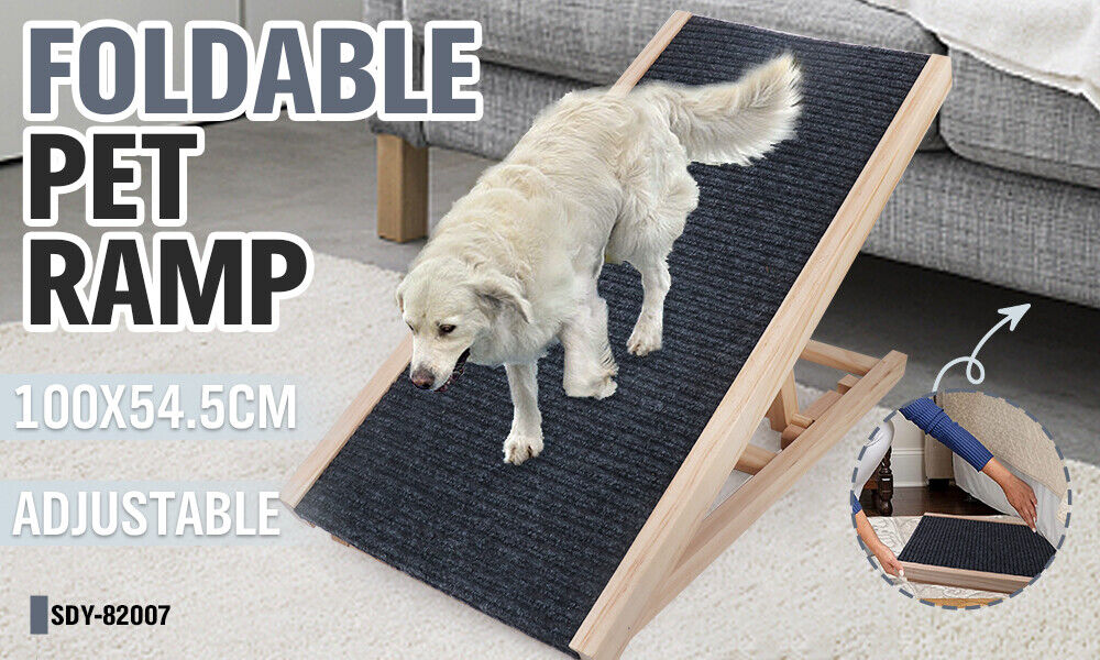 VaKa 100cm Foldable Dog Pet Ramp Adjustable Height Dogs Stairs