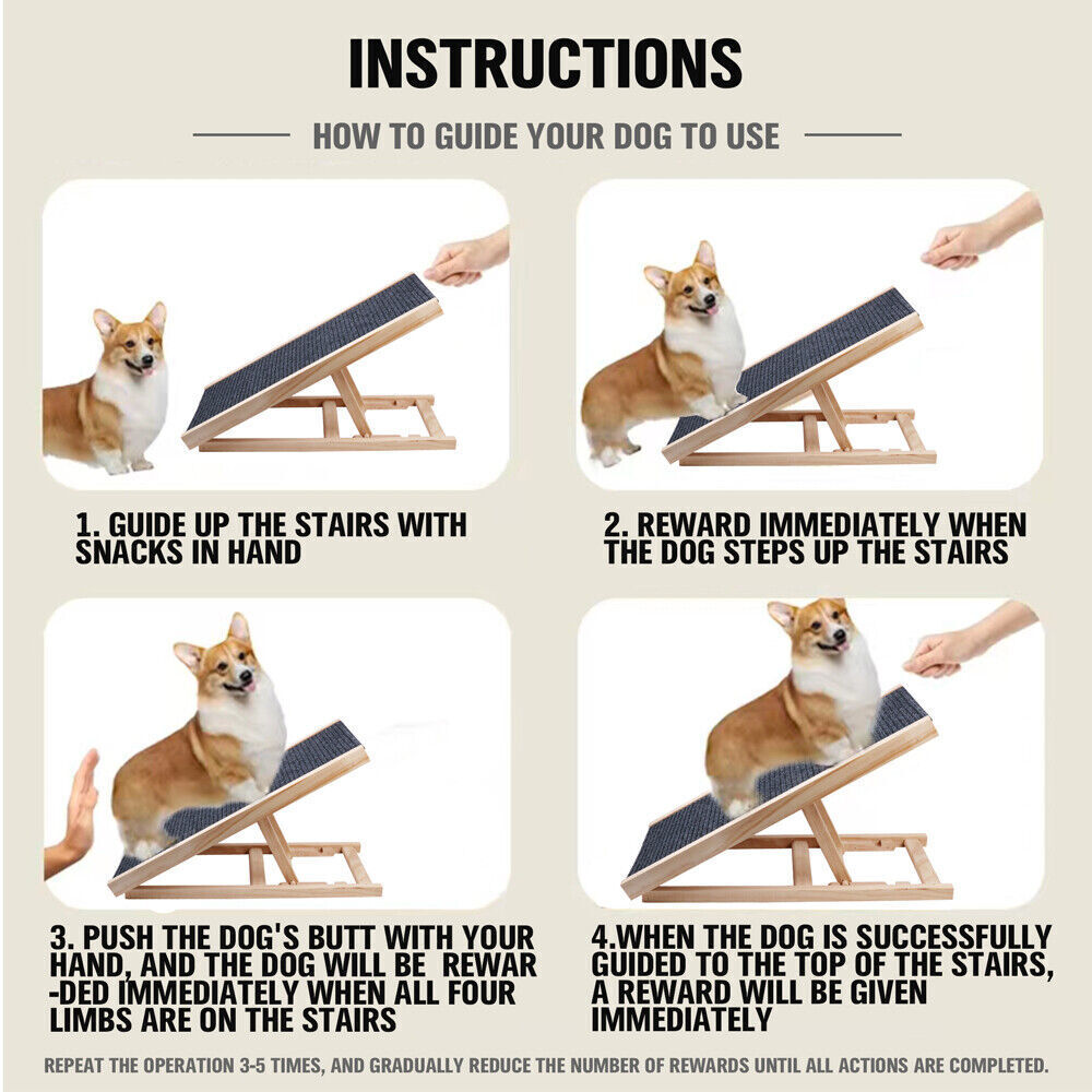 VaKa 100cm Foldable Dog Pet Ramp Adjustable Height Dogs Stairs