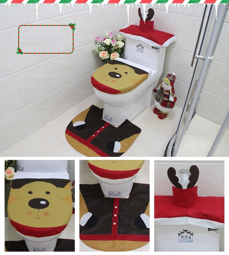 Christmas Bathroom Set, Toilet Seat Cover, Tank Cover, Mat and Tissue Cover