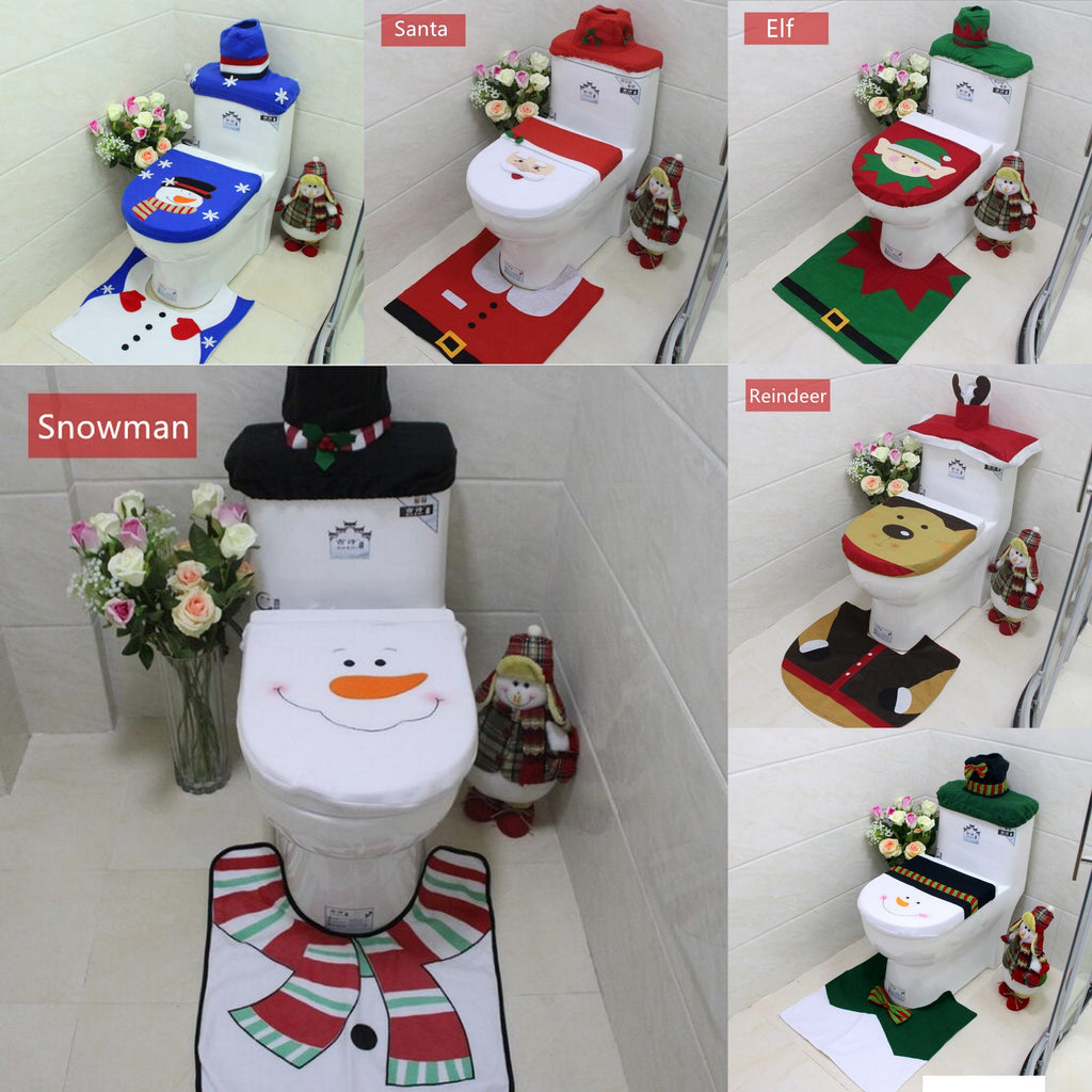 Christmas Toilet Seat Cover and Bathroom Rug Set, 4 Pieces