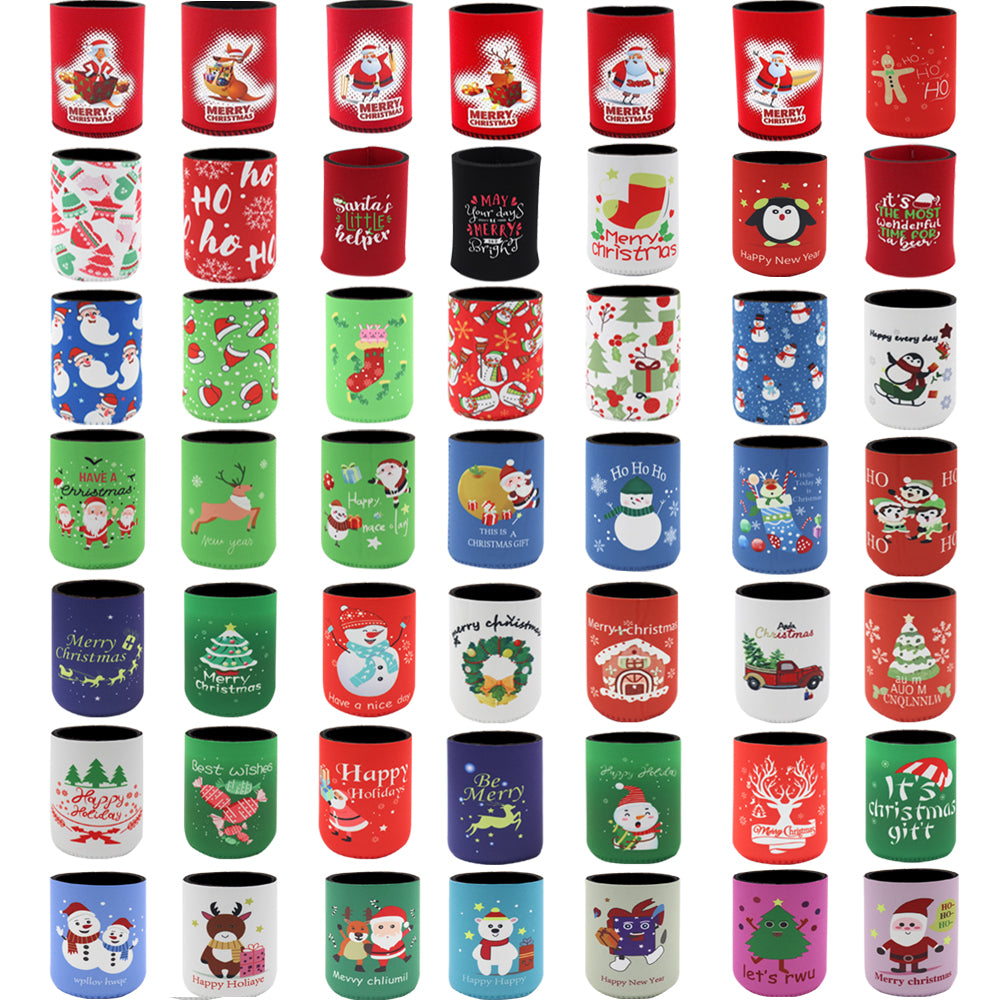 Christmas Stubby Holders with Santa and Reindeer Designs