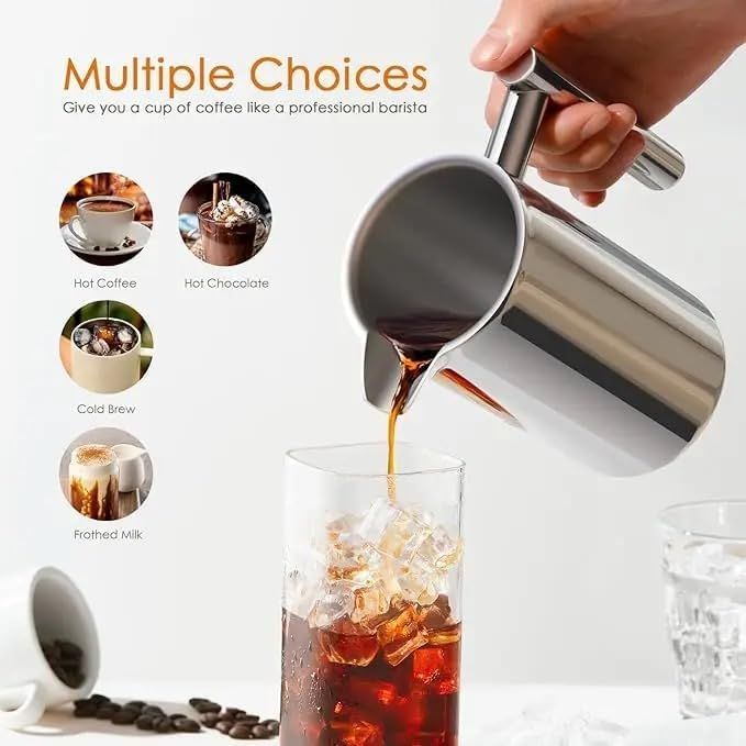 QNA French Press Gift Set with Coffee Canister, Silver, 1000 ml