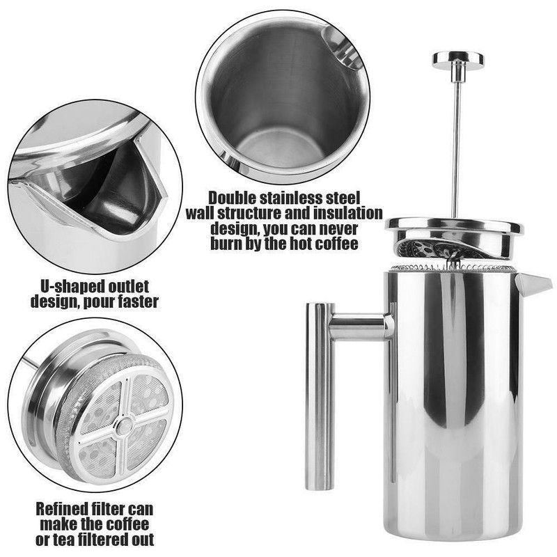 QNA French Press Gift Set with Coffee Canister, Silver, 1000 ml
