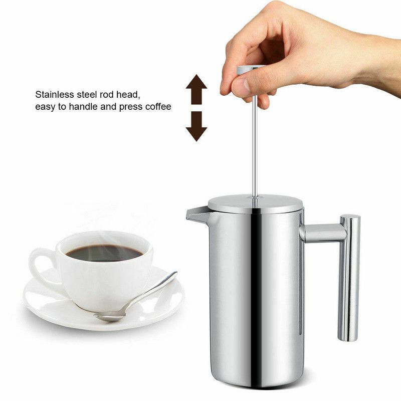 QNA French Press Gift Set with Coffee Canister, Silver, 1000 ml