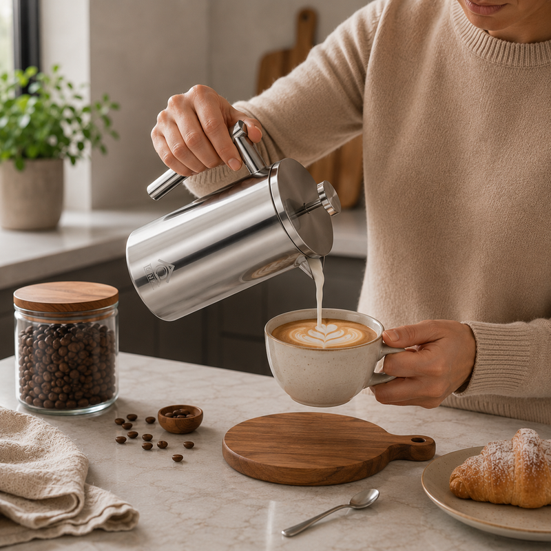 QNA French Press Gift Set with Coffee Canister, Silver, 1000 ml