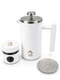 QNA French Press Gift Set with Coffee Canister, White, 1000 ml