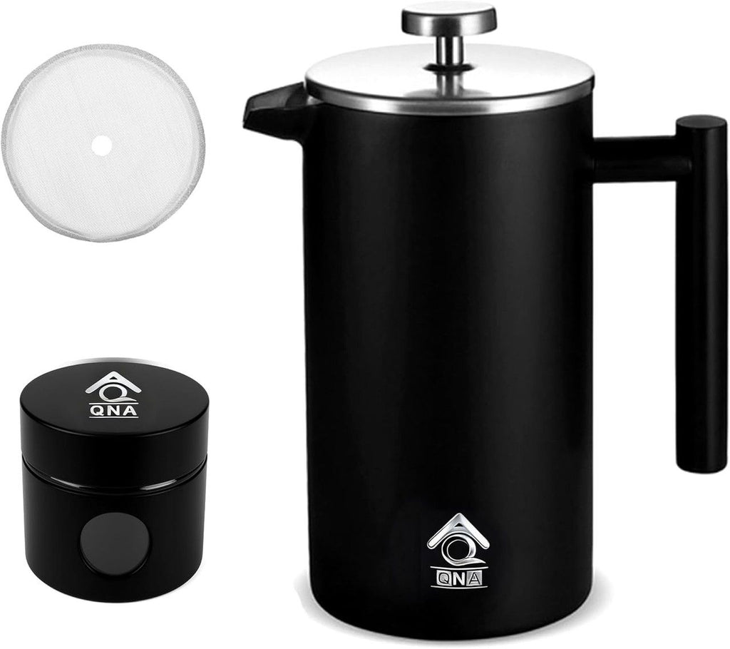 QNA French Press Gift Set with Coffee Canister, Black, 350 ml