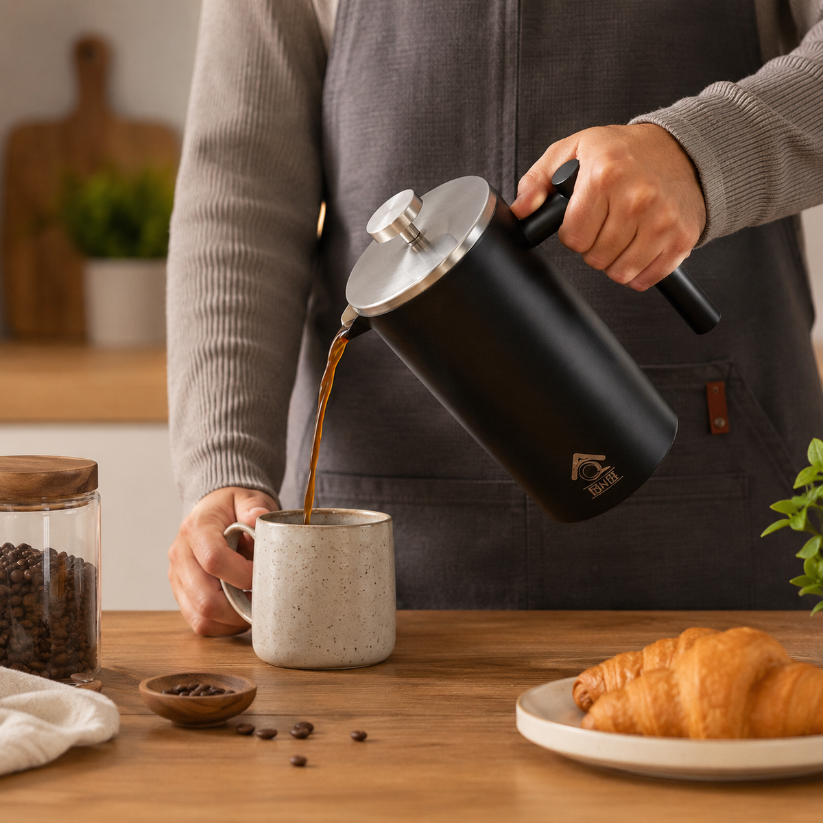 QNA French Press Coffee Plunger, Black, 1000 ml