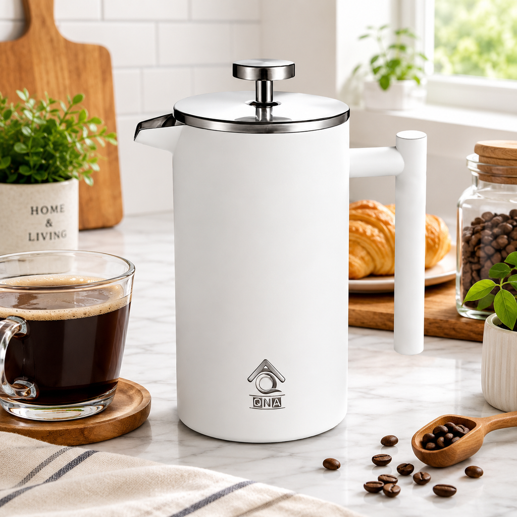 QNA French Press Coffee Plunger, White, 1000 ml