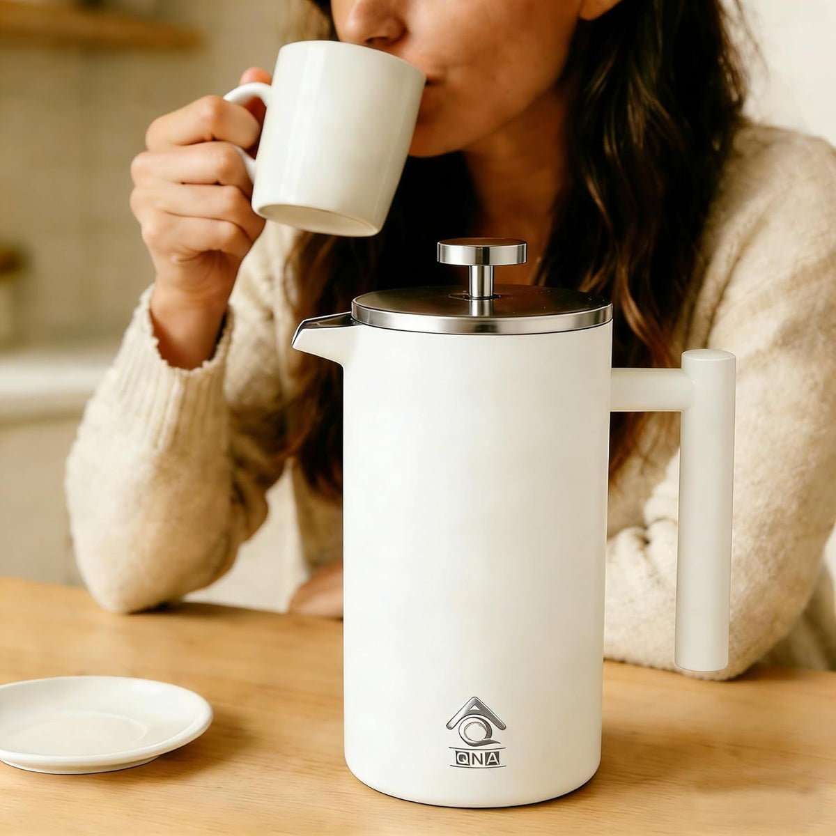 QNA French Press Coffee Plunger, White, 1000 ml