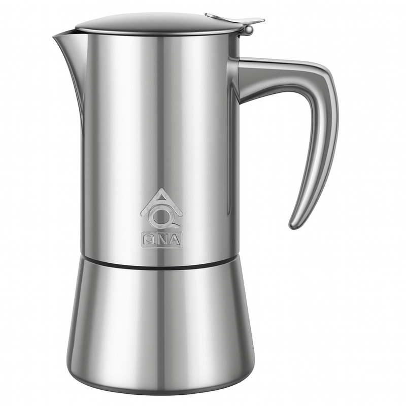 QNA Stainless Steel Moka Pot Coffee Maker, 6 Cup
