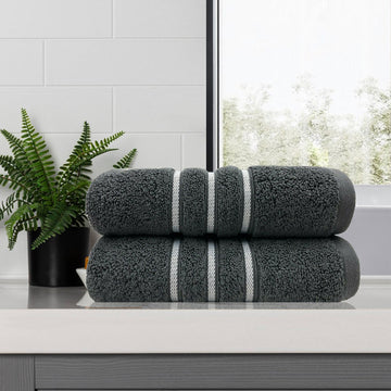 Amor Classic Dobby Stripe Cotton Bath Towels, Set of 2