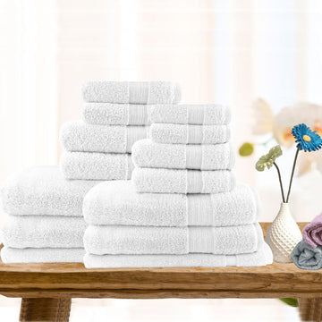 7 Piece Cotton Bath Towel Set, 500 GSM, White
