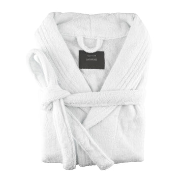 Cotton Terry Towelling Bathrobe, Large/XL, White