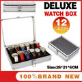 12 Slot Carbon Fibre Aluminium Watch Box, 26 x 21 x 6 cm