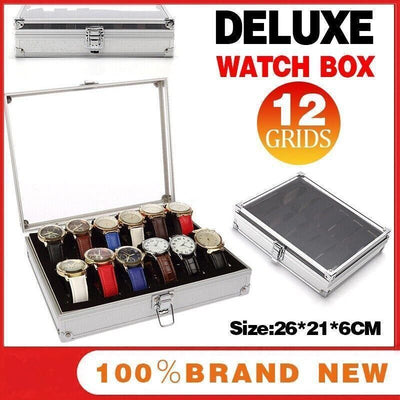 12 Slot Carbon Fibre Aluminium Watch Box, 26 x 21 x 6 cm