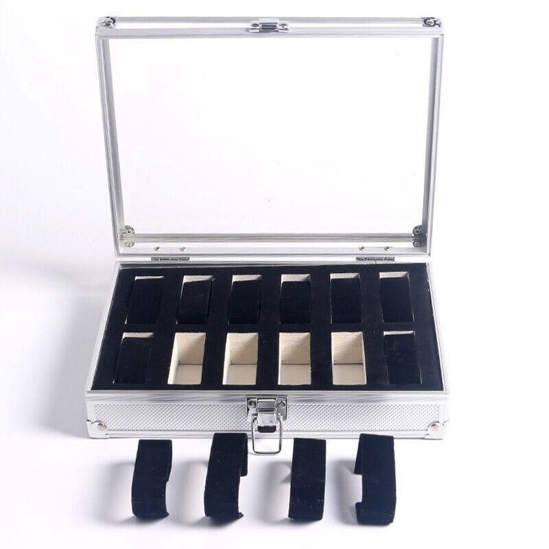 12 Slot Carbon Fibre Aluminium Watch Box, 26 x 21 x 6 cm