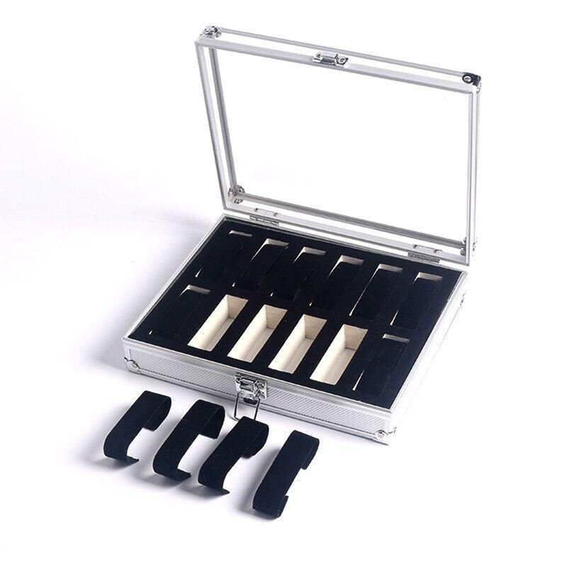 12 Slot Carbon Fibre Aluminium Watch Box, 26 x 21 x 6 cm