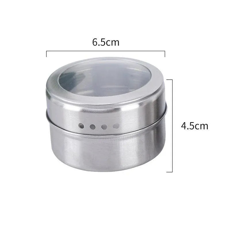 Magnetic Stainless Steel Spice Jars with Clear Lids, Set of 12