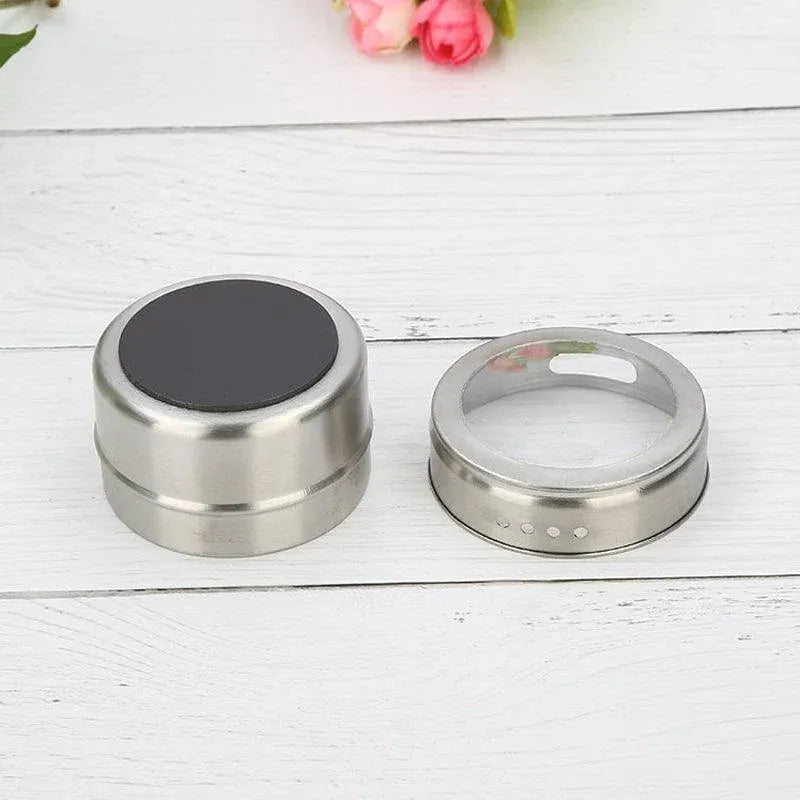 Magnetic Stainless Steel Spice Jars with Clear Lids, Set of 12