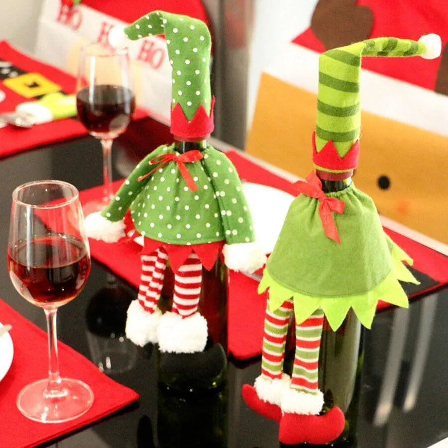 4X Christmas Bottle Covers Gift Holder Bags Red Wine Clothes Dot