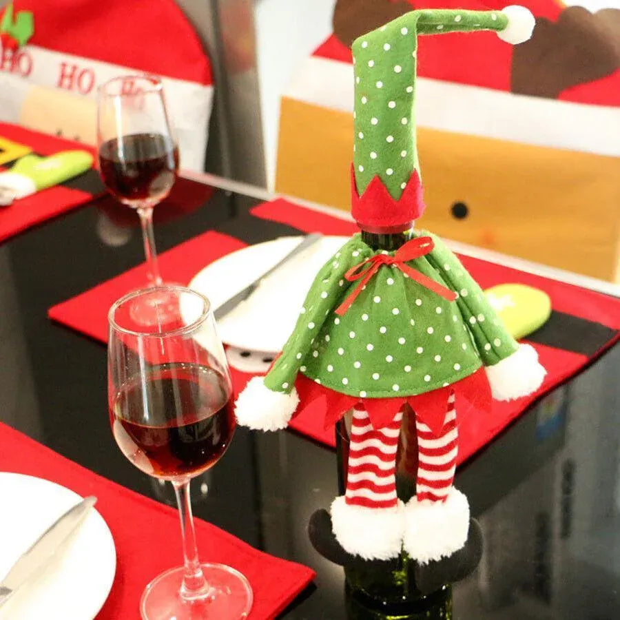4X Christmas Bottle Covers Gift Holder Bags Red Wine Clothes Dot