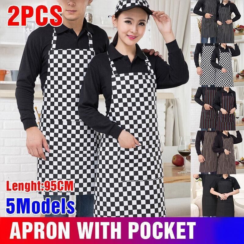 Striped Kitchen Aprons with Pocket, Coffee and White, 2 Pack