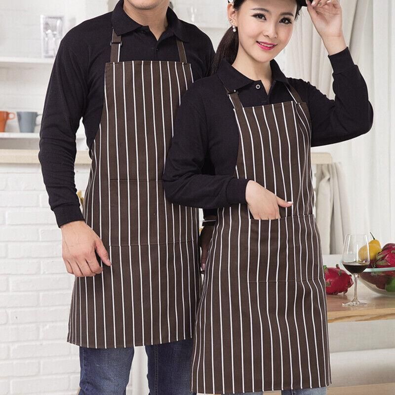Striped Kitchen Aprons with Pocket, Coffee and White, 2 Pack