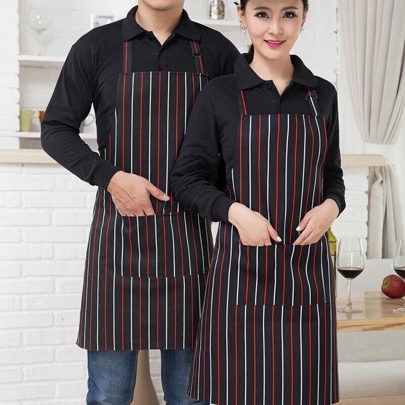 Striped Kitchen Aprons with Pocket, Coffee and White, 2 Pack