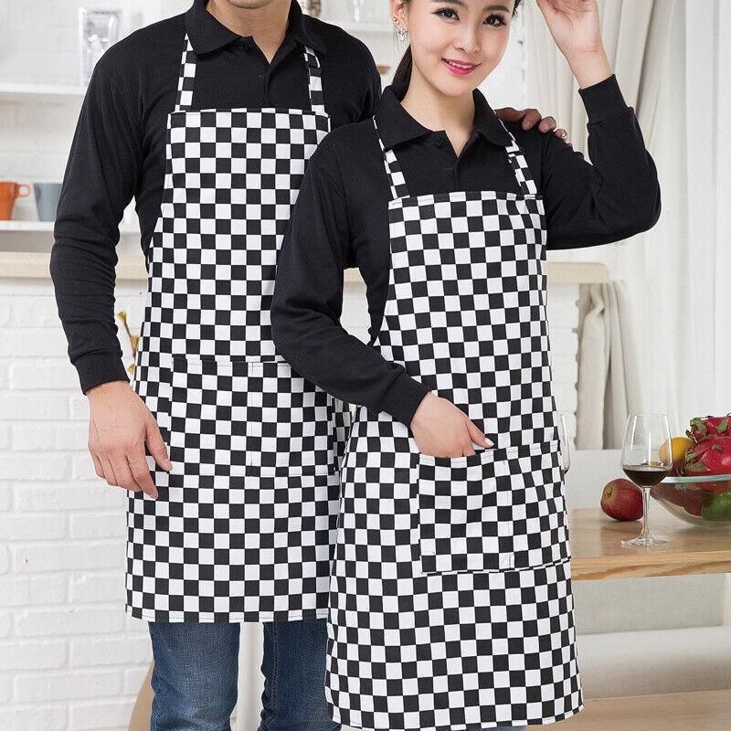 Striped Kitchen Aprons with Pocket, Coffee and White, 2 Pack