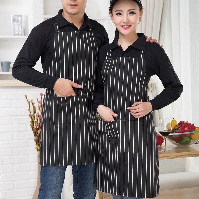 Striped Kitchen Aprons with Pocket, Coffee and White, 2 Pack