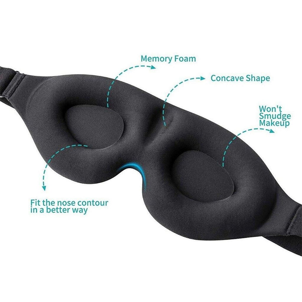 3D Contoured Memory Foam Sleep Eye Mask, Black