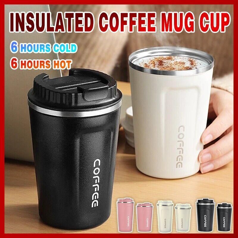 Insulated Stainless Steel Travel Coffee Cup, Black, 380 ml