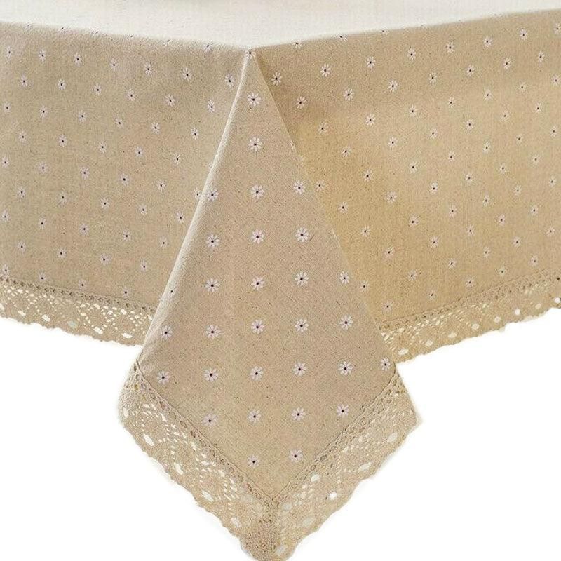 Floral Lace Edge Cotton Linen Tablecloth, 90 x 90 cm