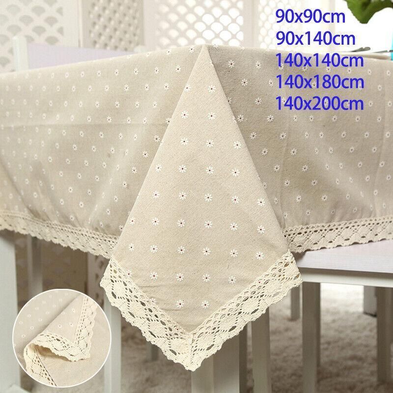 Floral Lace Edge Cotton Linen Tablecloth, 90 x 90 cm